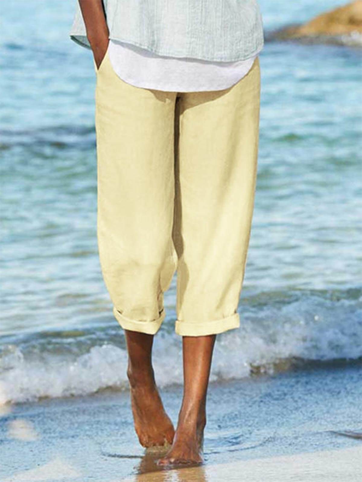 Summer Linen Casual Solid Pants